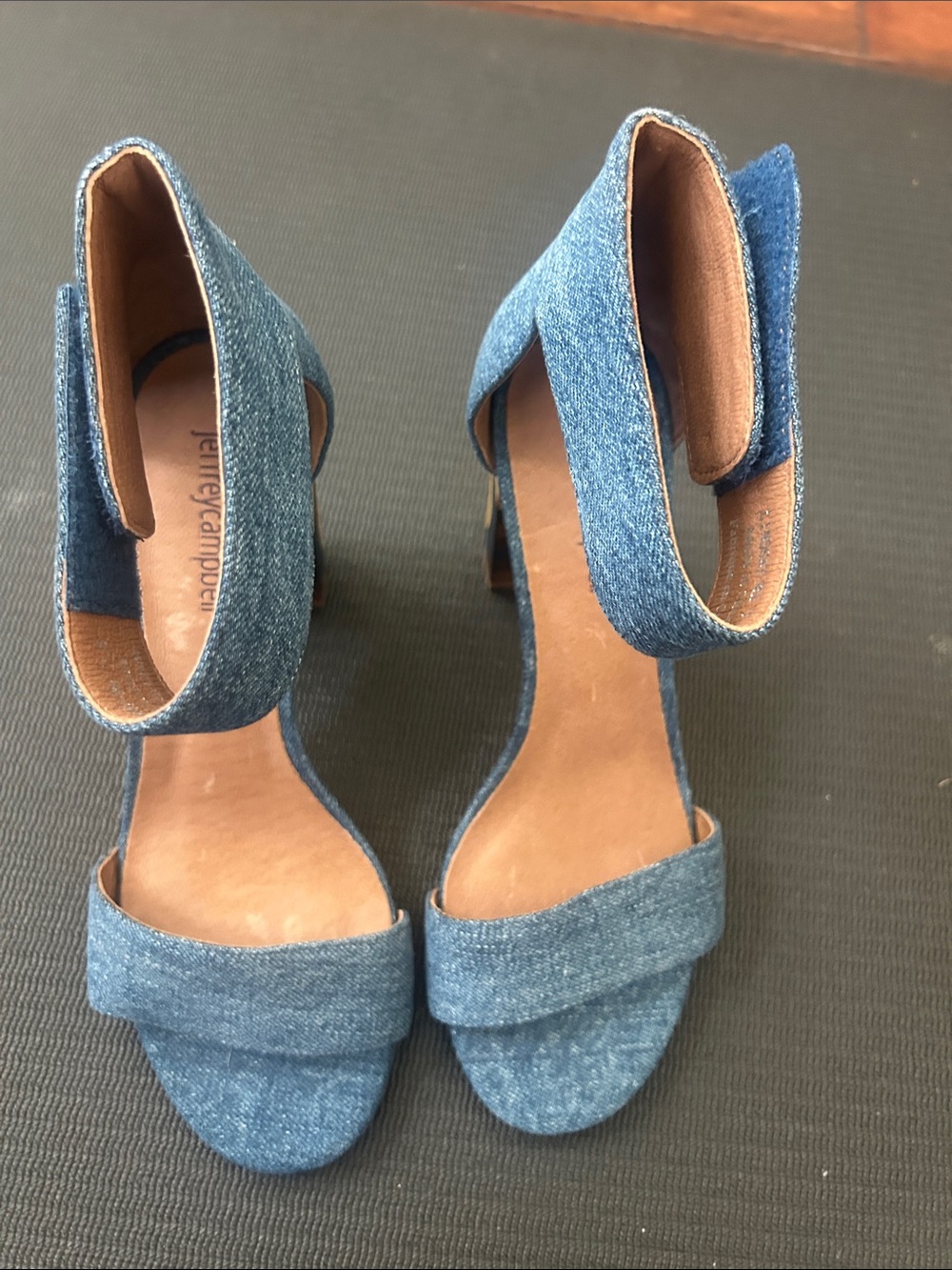 Jeffrey Campbell Denim Open-Toe Ankle-Strap Heels - Blue